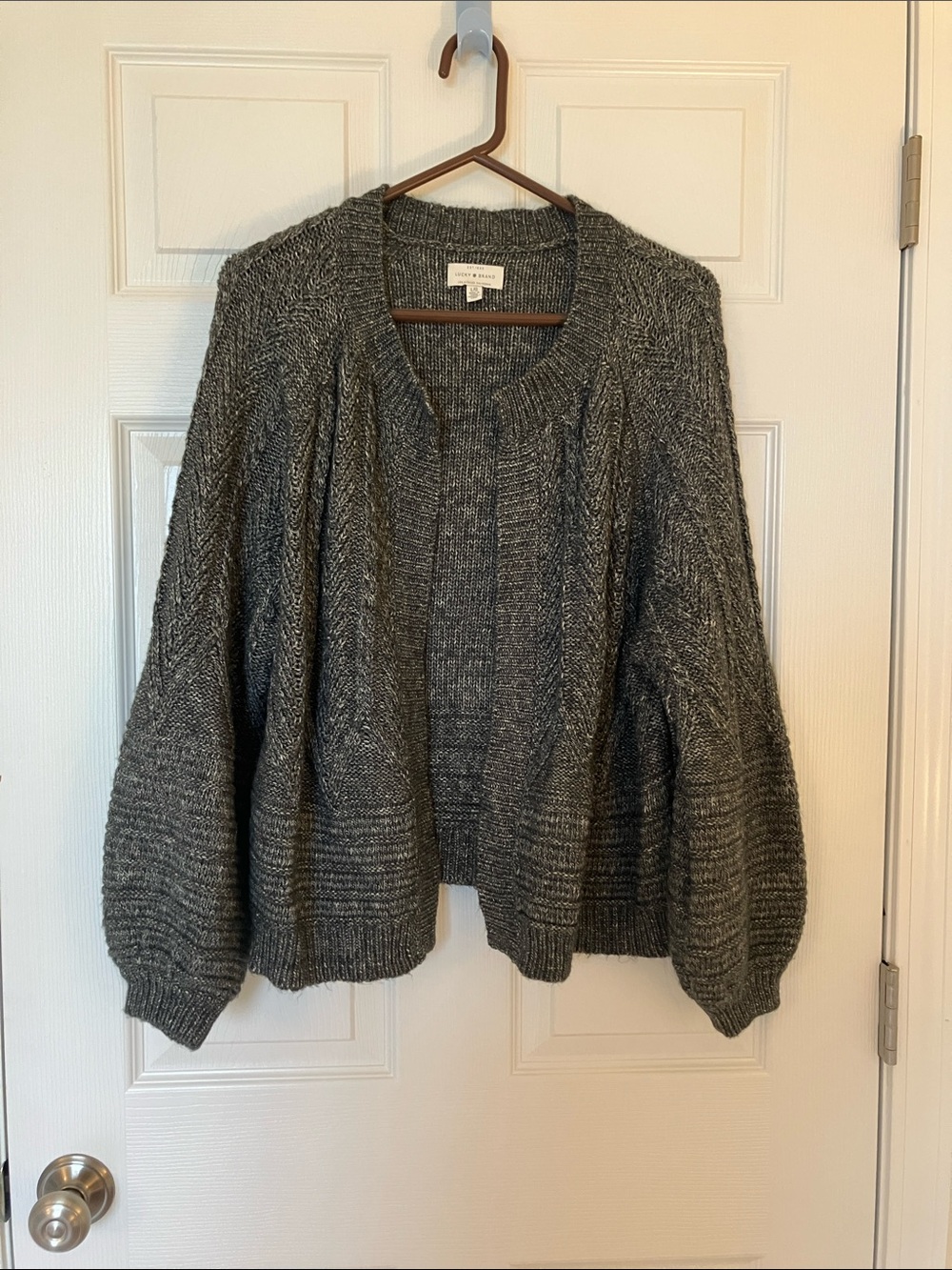 Lucky Brand Charcoal Gray Cable Knit Open Cardigan